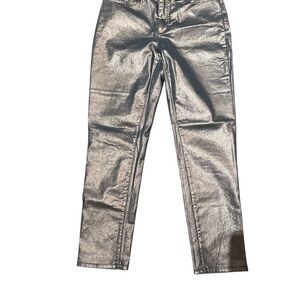 Lands' End Women's High Rise Metallic Jeans - Silver